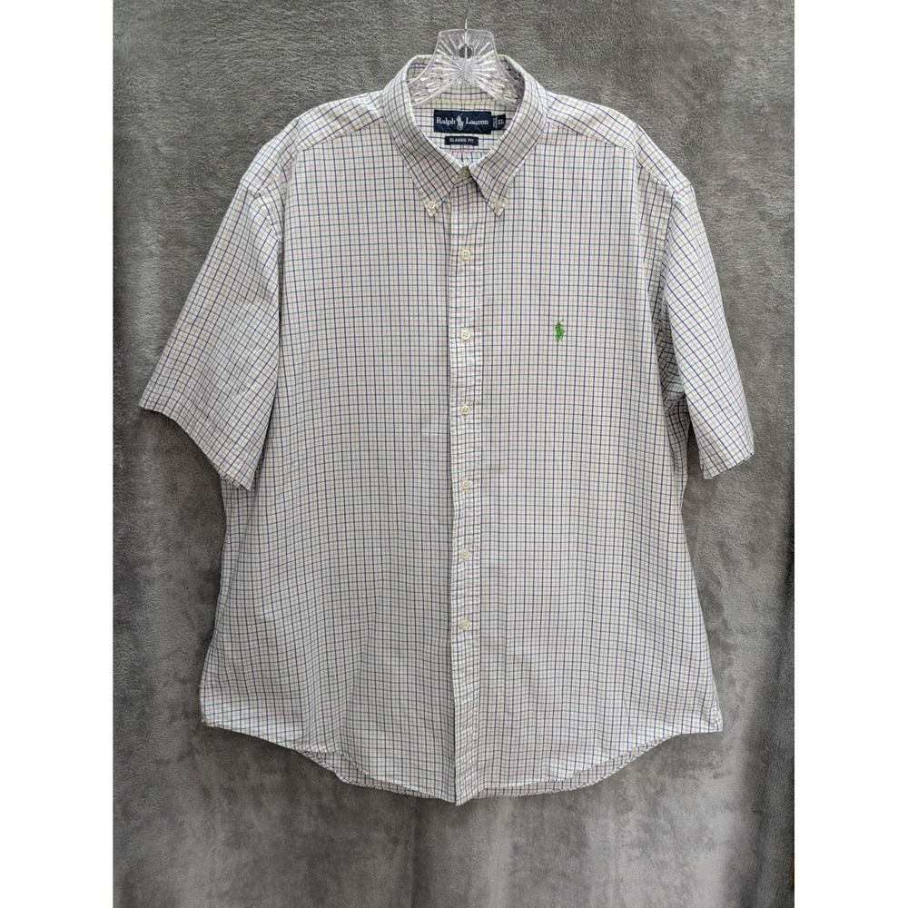 Ralph‎ Lauren Button Down Shirt Men's XL Plaid Short Sleeve Business Casual